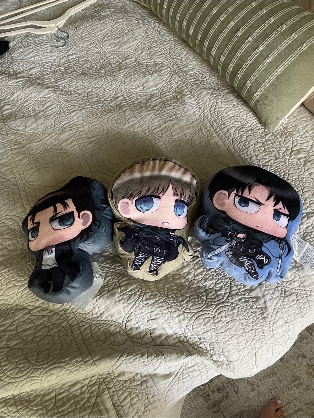 Chibi Character Plush Pillow Set - Blue, Tan, Black